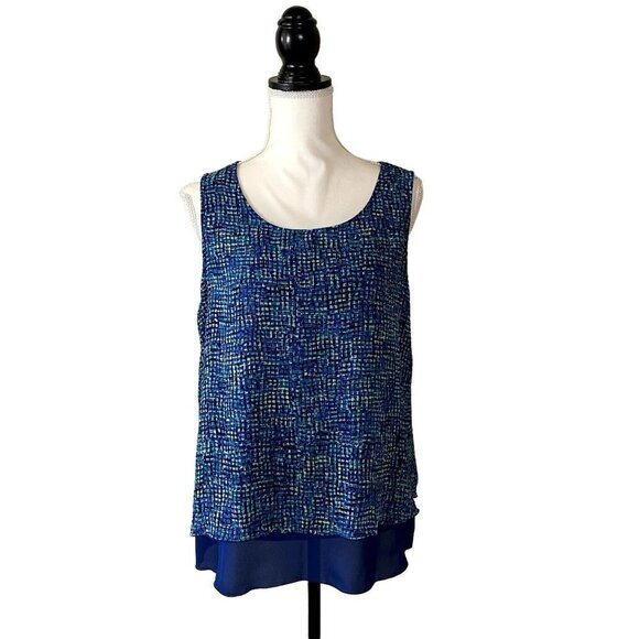 🍁 3/$25 🍁 Apartment 9 | Geometric Sheer Sleeveless Top | Blue | Size: Large - Picture 1 of 7